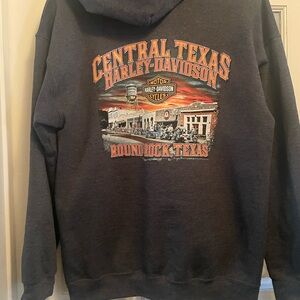 HARLEY DAVIDSON Size M Zip up EUC Gray Hoodie with Central Texas Round Rock LOGO